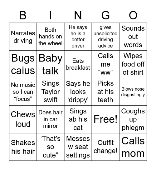 Car with Julius Bingo Card