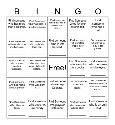 Find Someone Who Bingo Card