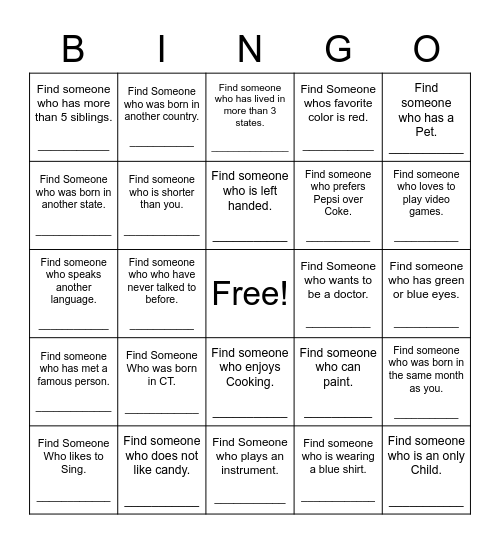 Find Someone Who Bingo Card