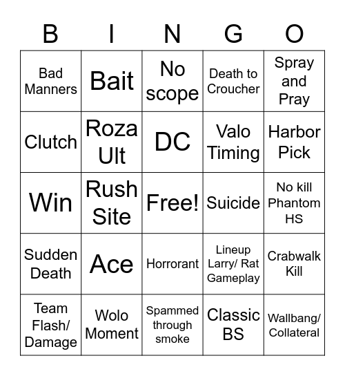 Valorant Bingo Card