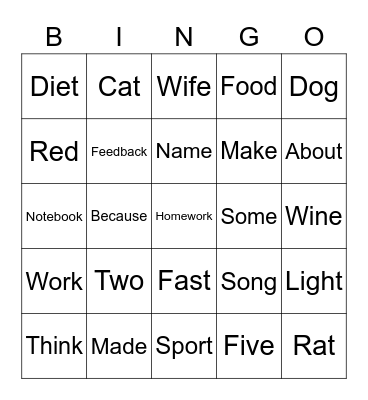 Vocabulary lesson 1 Bingo Card