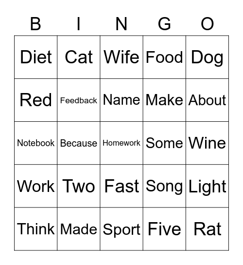 Vocabulary lesson 1 Bingo Card