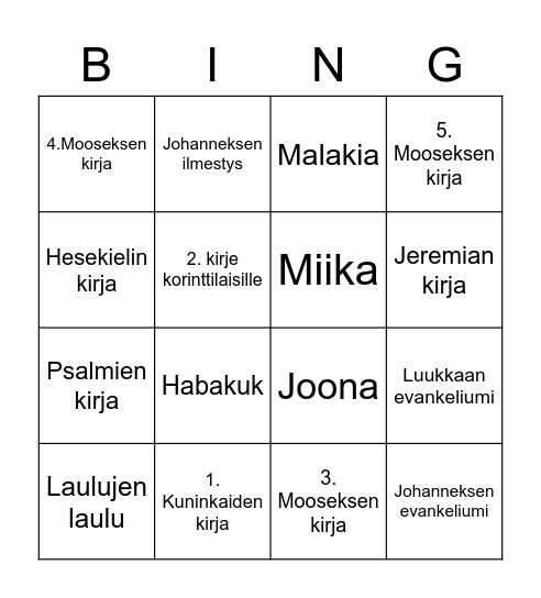 Raamattu-Bingo (2) Bingo Card