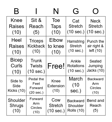 Fitness Bingo Card