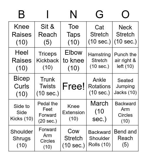 Fitness Bingo Card