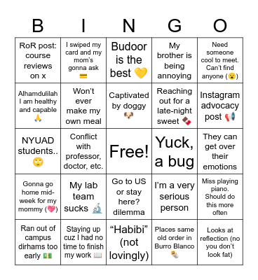 Safeeya’s Bingo 💕 Bingo Card