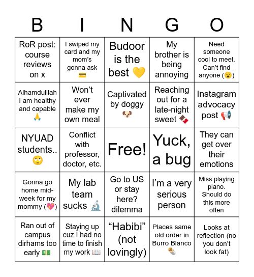 Safeeya’s Bingo 💕 Bingo Card