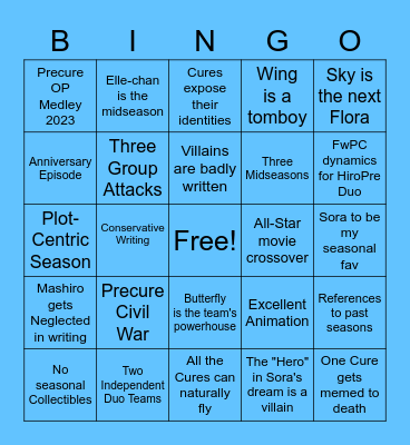 Hirogaru Sky! Precure Predictions Bingo Card