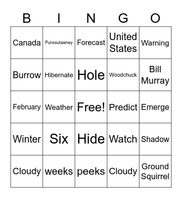 Groundhog Day Bingo Card