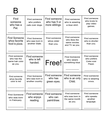 Find Someone Who Bingo Card