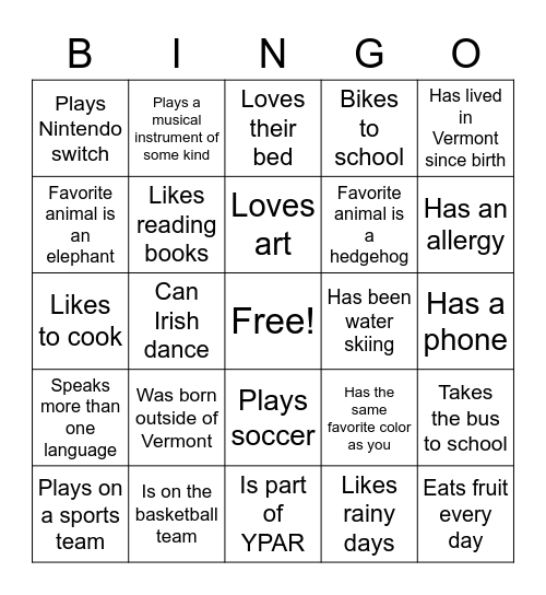 Untitled Bingo Card