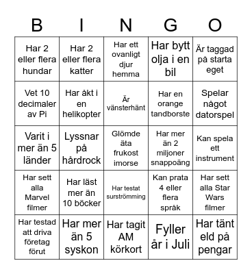 VUE Bingo Card