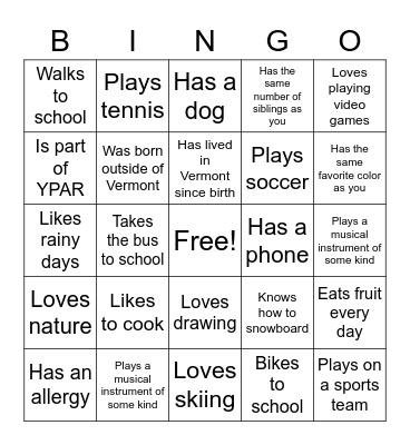 Period 5 Health Class! Bingo Card