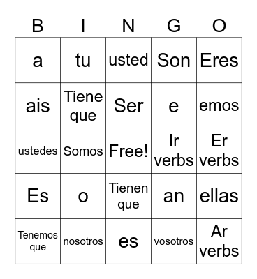 Midterm bingo verbs Bingo Card