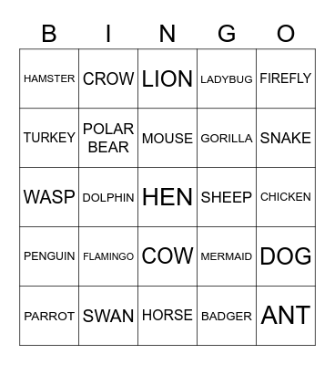 ANIMALS Bingo Card