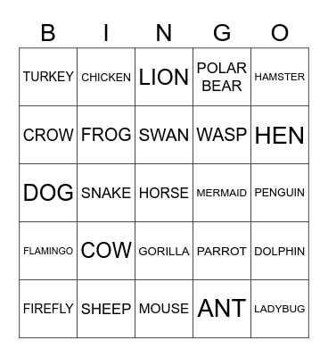 ANIMALS Bingo Card