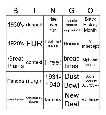 Great Depression & content Bingo Card