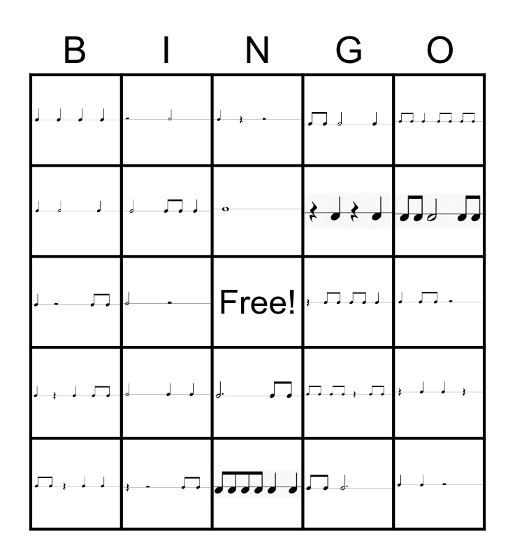 Rhythmic Bingo Card