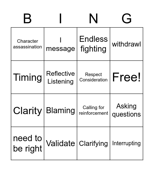Communication BING Bingo Card