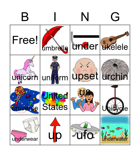 Letter U BINGO Card