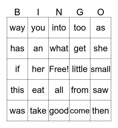 1st Quarter Word Wall Words Bingo Card