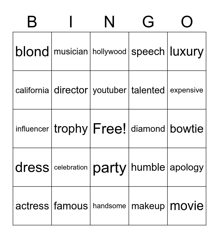 red carpet asl Bingo Card