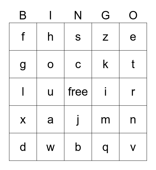 Letter Names & Sounds Bingo Card