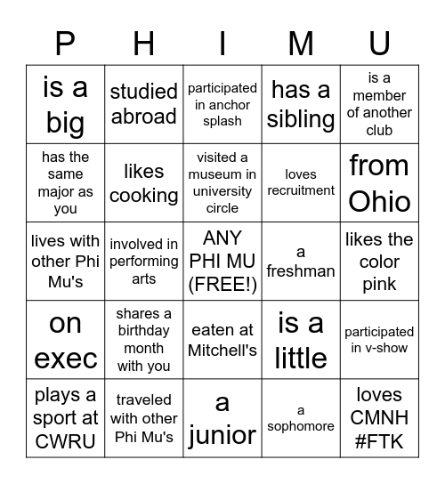 Bid Day Bingo!!!!!! Bingo Card