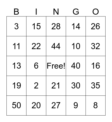 High School Bingo  Bingo Card
