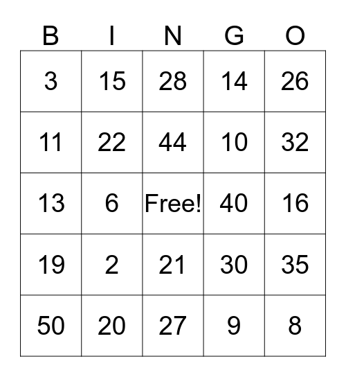 High School Bingo  Bingo Card