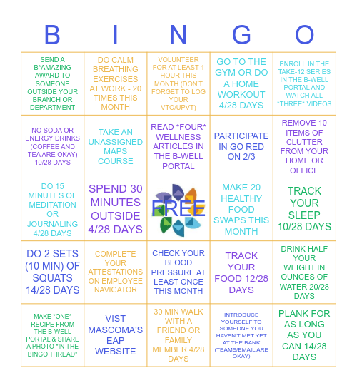 MASCOMA BANK MIND AND BODY BINGO Card