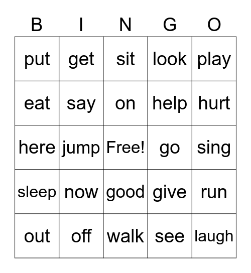 verbs/prepositions Bingo Card