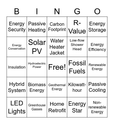 Community Energy BINGO Card