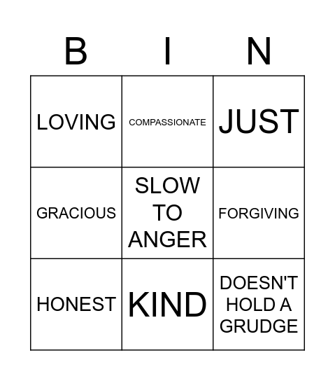 Goodness Bingo Card