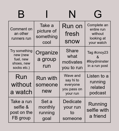 Running Challange Bingo Card