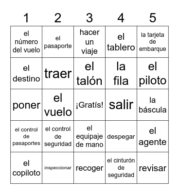 Viajar por avión Bingo Card