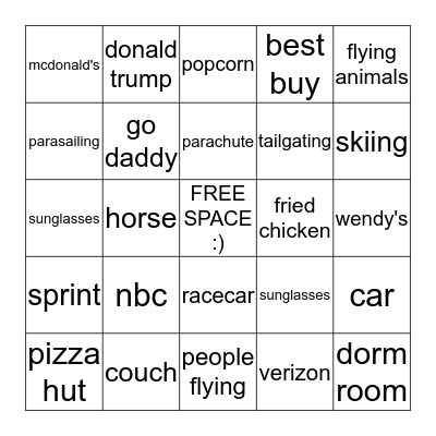 Super Bowl Bingo Card