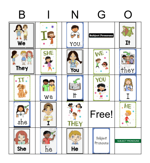 Subject Pronouns Bingo Card Bingo Card