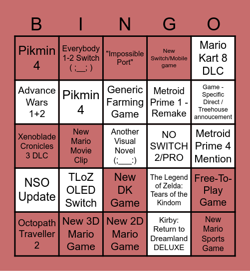 1st Nintendo Direct 2023 Bingo Card