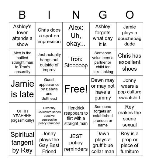 JESTIES Bingo! Bingo Card