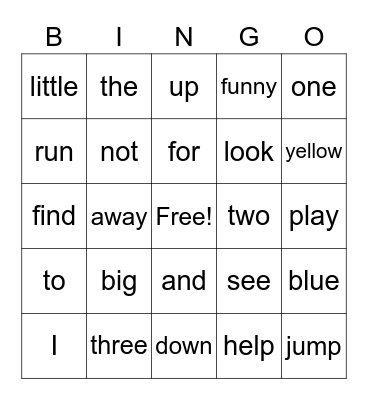 Pre-Primer Sight Words Bingo Card