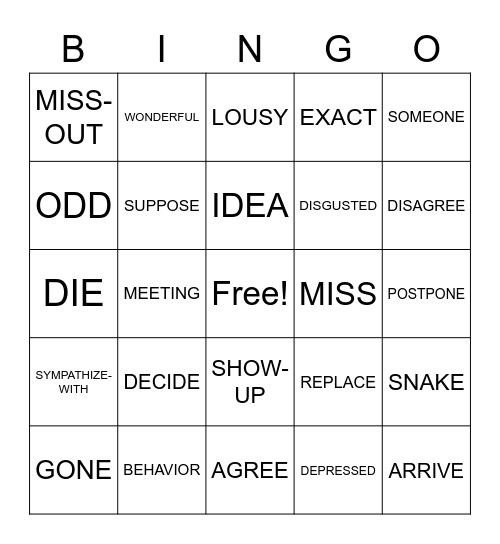 Unit 13 Vocabulary Bingo Card