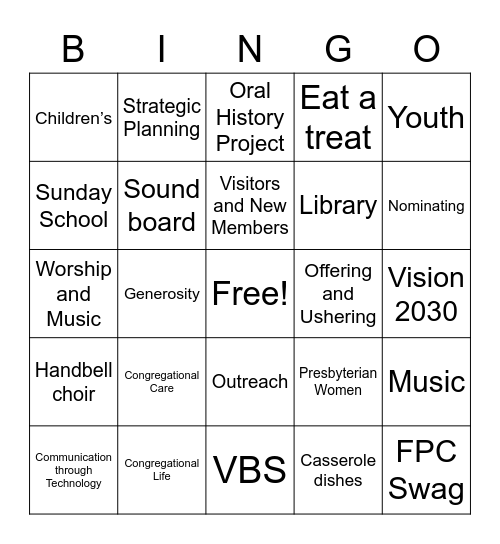 Ministry Marketplace Bingo! Bingo Card