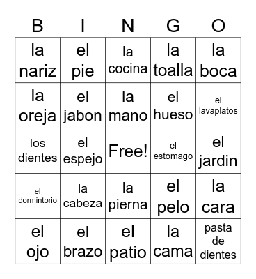 Unidad 4 parte 1 vocabulario Bingo Card