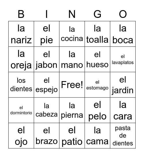 Unidad 4 parte 1 vocabulario Bingo Card