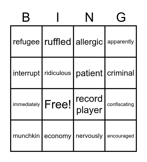The Boy at the Back of the Class Bingo Card