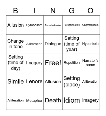 "The Raven" Bingo Card