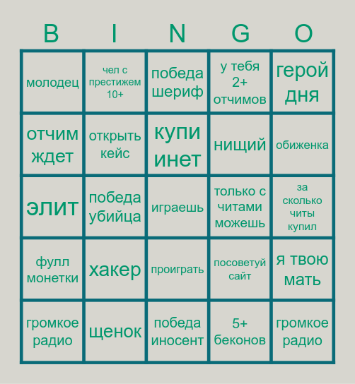 murder mystery 2 Bingo Card