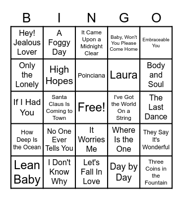Frank Sinatra Music Bingo Card
