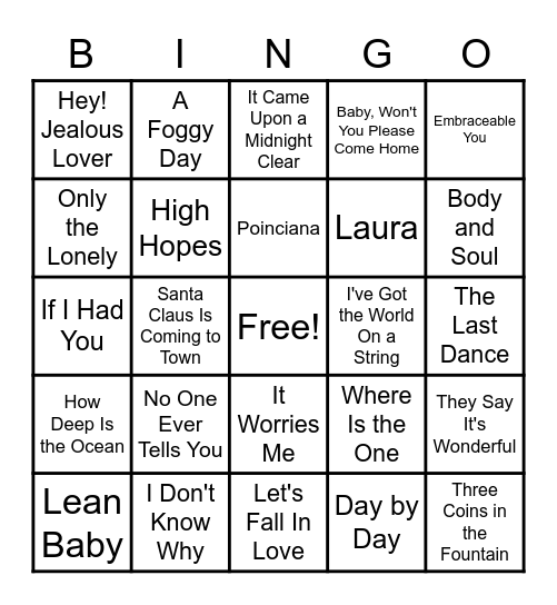 Frank Sinatra Music Bingo Card